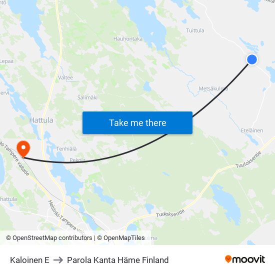 Kaloinen E to Parola Kanta Häme Finland map