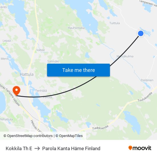 Kokkila Th E to Parola Kanta Häme Finland map