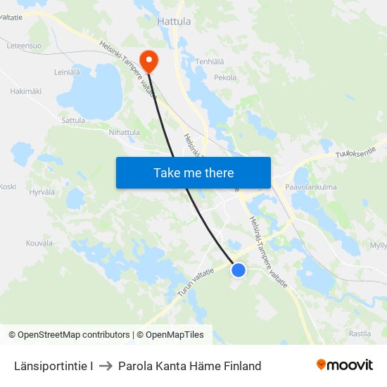 Länsiportintie I to Parola Kanta Häme Finland map