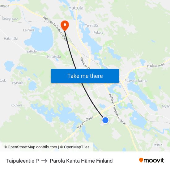 Taipaleentie P to Parola Kanta Häme Finland map