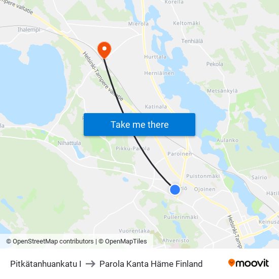 Pitkätanhuankatu I to Parola Kanta Häme Finland map