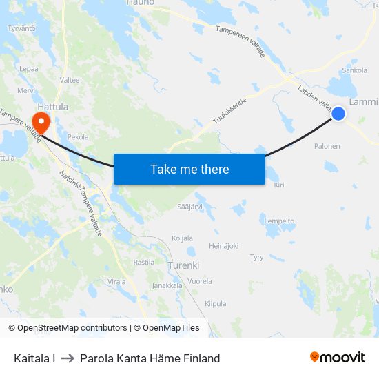 Kaitala I to Parola Kanta Häme Finland map