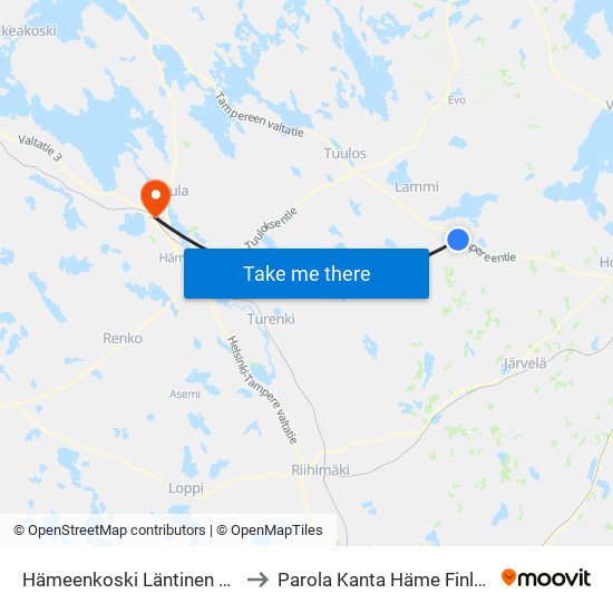 Hämeenkoski Läntinen Th I to Parola Kanta Häme Finland map