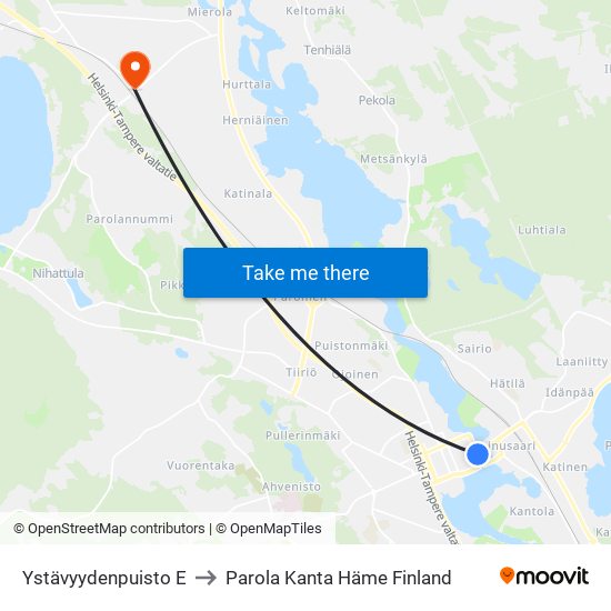 Ystävyydenpuisto E to Parola Kanta Häme Finland map