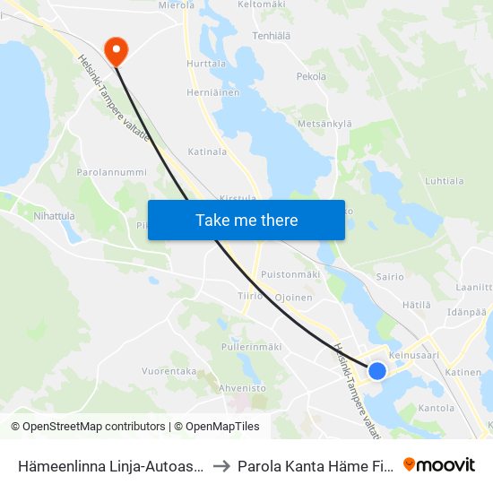 Hämeenlinna Linja-Autoasema E to Parola Kanta Häme Finland map