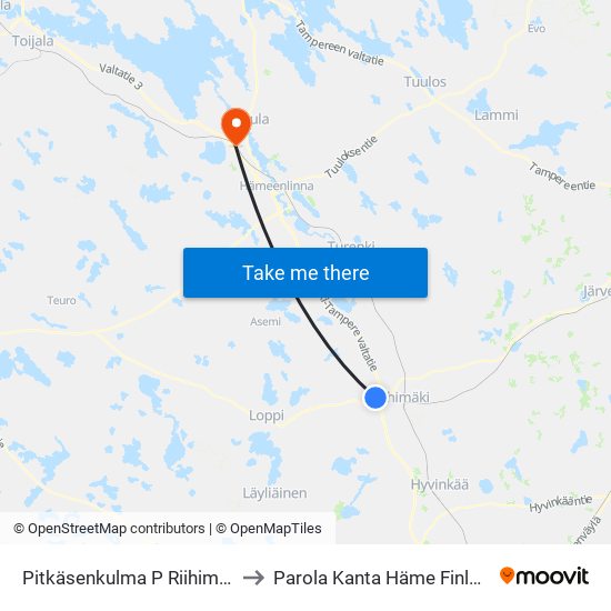 Pitkäsenkulma P Riihimäki to Parola Kanta Häme Finland map