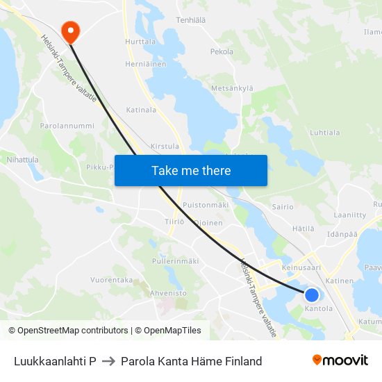 Luukkaanlahti P to Parola Kanta Häme Finland map