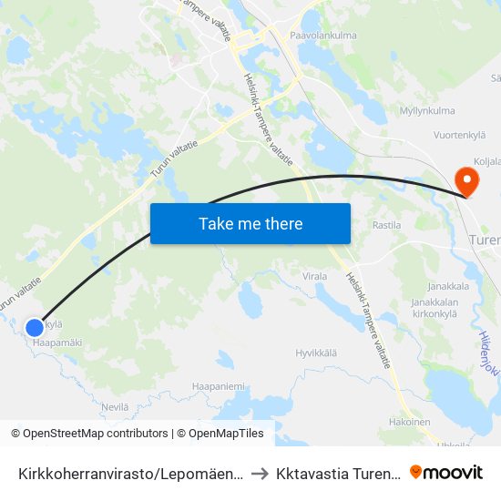 Kirkkoherranvirasto/Lepomäentie to Kktavastia Turenki! map