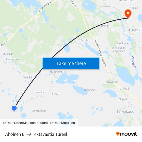Ahoinen E to Kktavastia Turenki! map