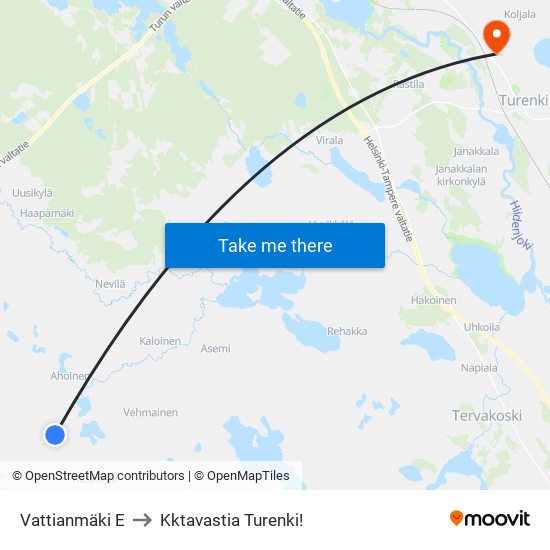 Vattianmäki E to Kktavastia Turenki! map