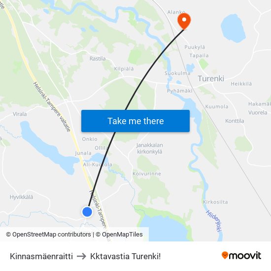 Kinnasmäenraitti to Kktavastia Turenki! map