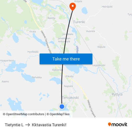 Tietyntie L to Kktavastia Turenki! map