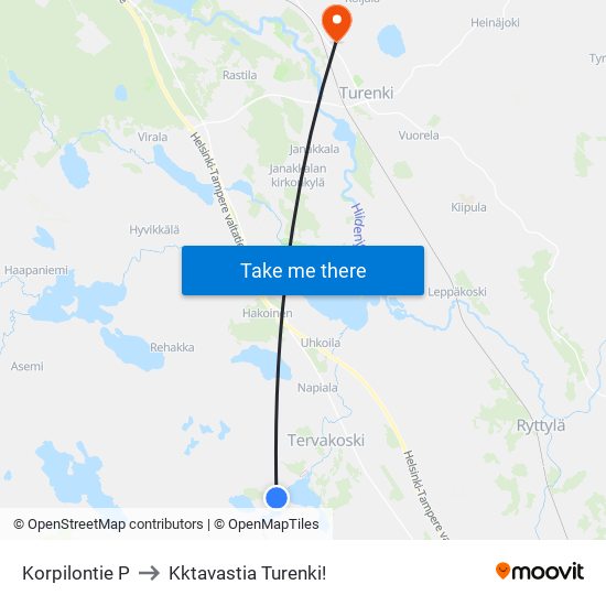 Korpilontie P to Kktavastia Turenki! map