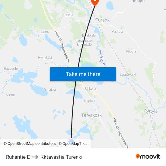 Ruhantie E to Kktavastia Turenki! map
