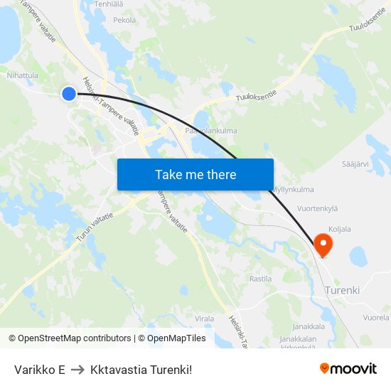 Varikko E to Kktavastia Turenki! map