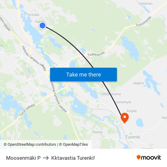 Moosenmäki P to Kktavastia Turenki! map