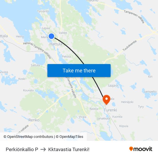 Perkiönkallio P to Kktavastia Turenki! map