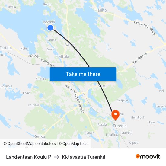 Lahdentaan Koulu P to Kktavastia Turenki! map