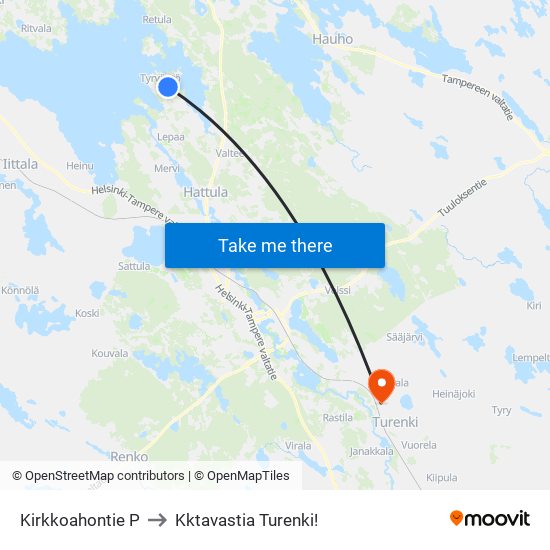 Kirkkoahontie P to Kktavastia Turenki! map