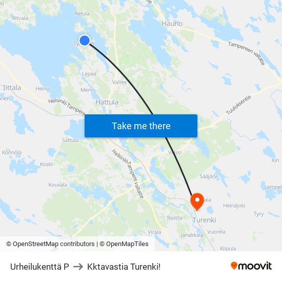 Urheilukenttä P to Kktavastia Turenki! map