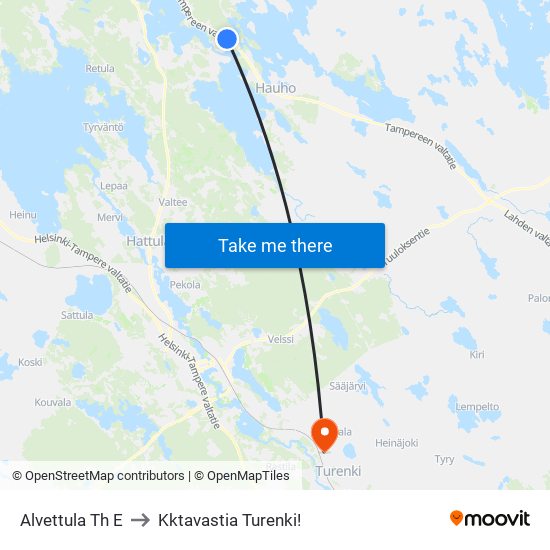 Alvettula Th E to Kktavastia Turenki! map