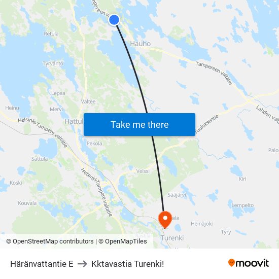 Häränvattantie E to Kktavastia Turenki! map