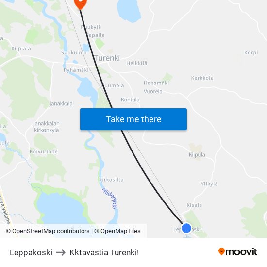Leppäkoski to Kktavastia Turenki! map