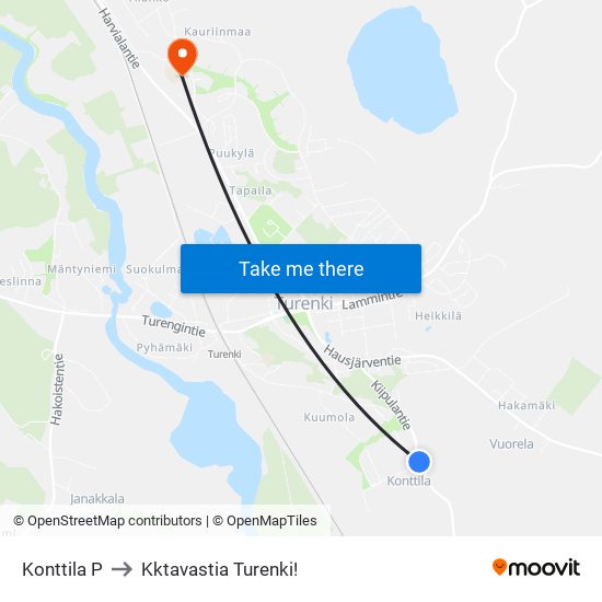 Konttila P to Kktavastia Turenki! map