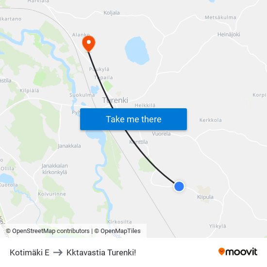 Kotimäki E to Kktavastia Turenki! map