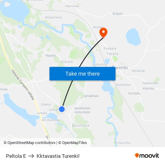 Peltola E to Kktavastia Turenki! map