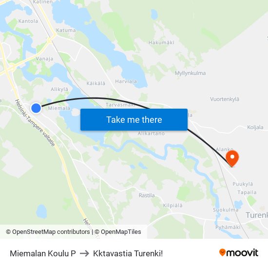 Miemalan Koulu P to Kktavastia Turenki! map