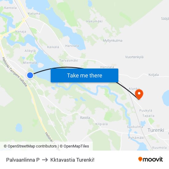 Palvaanlinna P to Kktavastia Turenki! map