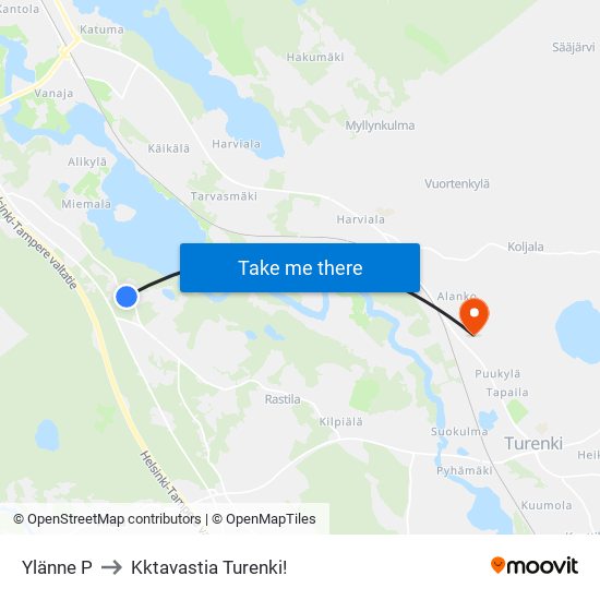 Ylänne P to Kktavastia Turenki! map