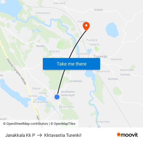 Janakkala Kk P to Kktavastia Turenki! map