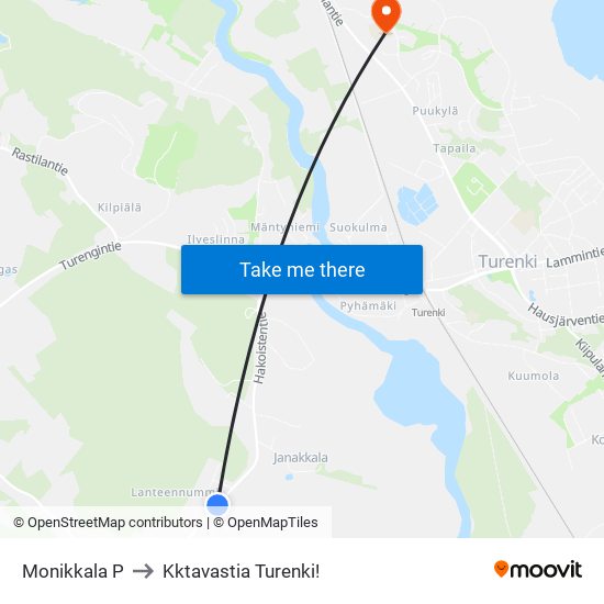 Monikkala P to Kktavastia Turenki! map