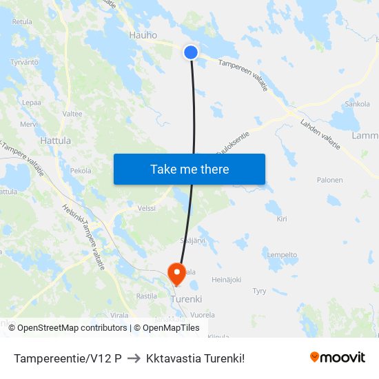 Tampereentie/V12 P to Kktavastia Turenki! map
