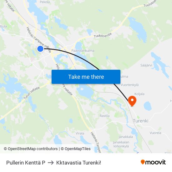 Pullerin Kenttä P to Kktavastia Turenki! map