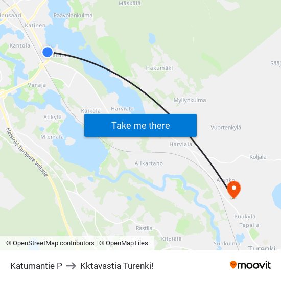 Katumantie P to Kktavastia Turenki! map