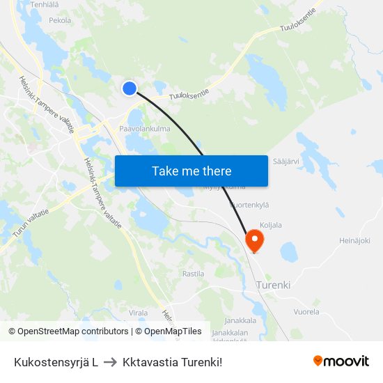 Kukostensyrjä L to Kktavastia Turenki! map