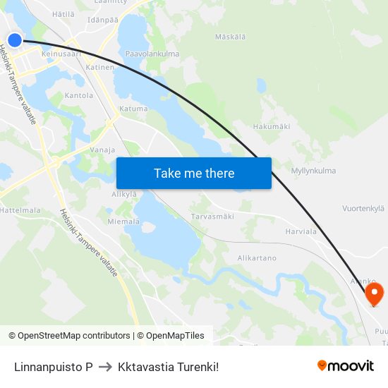 Linnanpuisto P to Kktavastia Turenki! map