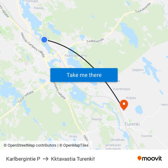 Karlbergintie P to Kktavastia Turenki! map