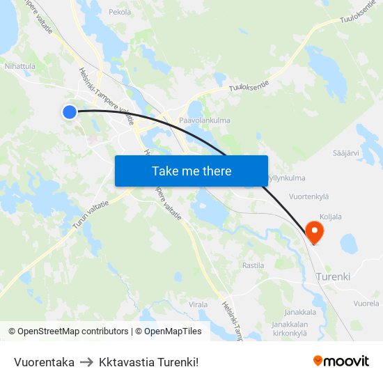 Vuorentaka to Kktavastia Turenki! map