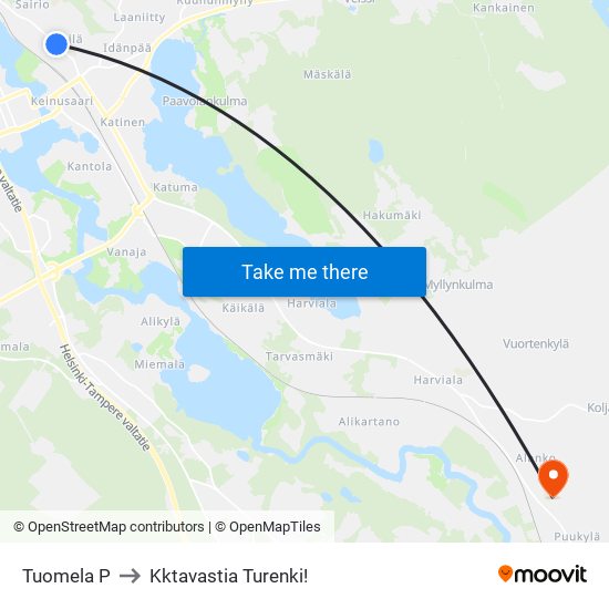Tuomela P to Kktavastia Turenki! map