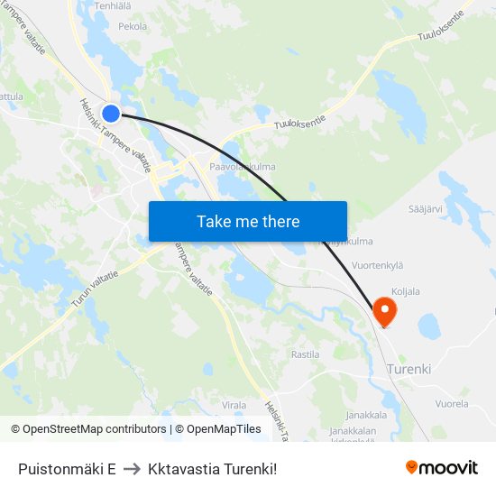 Puistonmäki E to Kktavastia Turenki! map