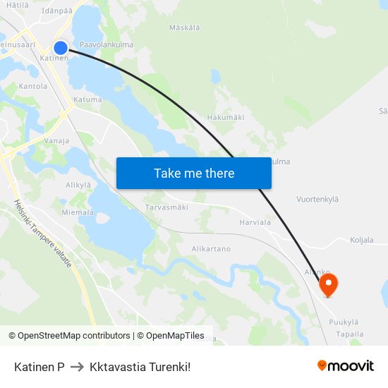 Katinen P to Kktavastia Turenki! map