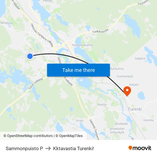 Sammonpuisto P to Kktavastia Turenki! map