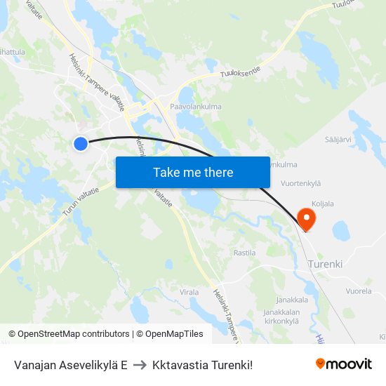 Vanajan Asevelikylä E to Kktavastia Turenki! map