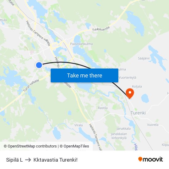 Sipilä L to Kktavastia Turenki! map