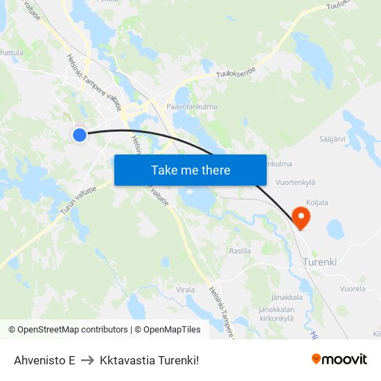 Ahvenisto E to Kktavastia Turenki! map