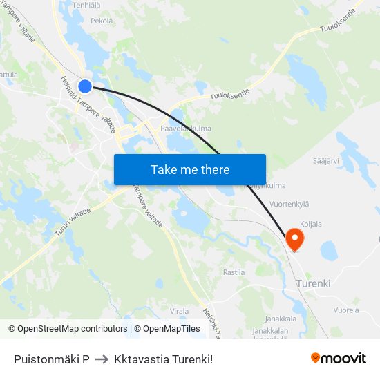 Puistonmäki P to Kktavastia Turenki! map